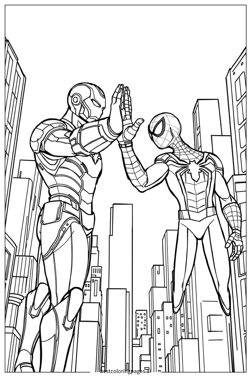 Iron man and spider man high five