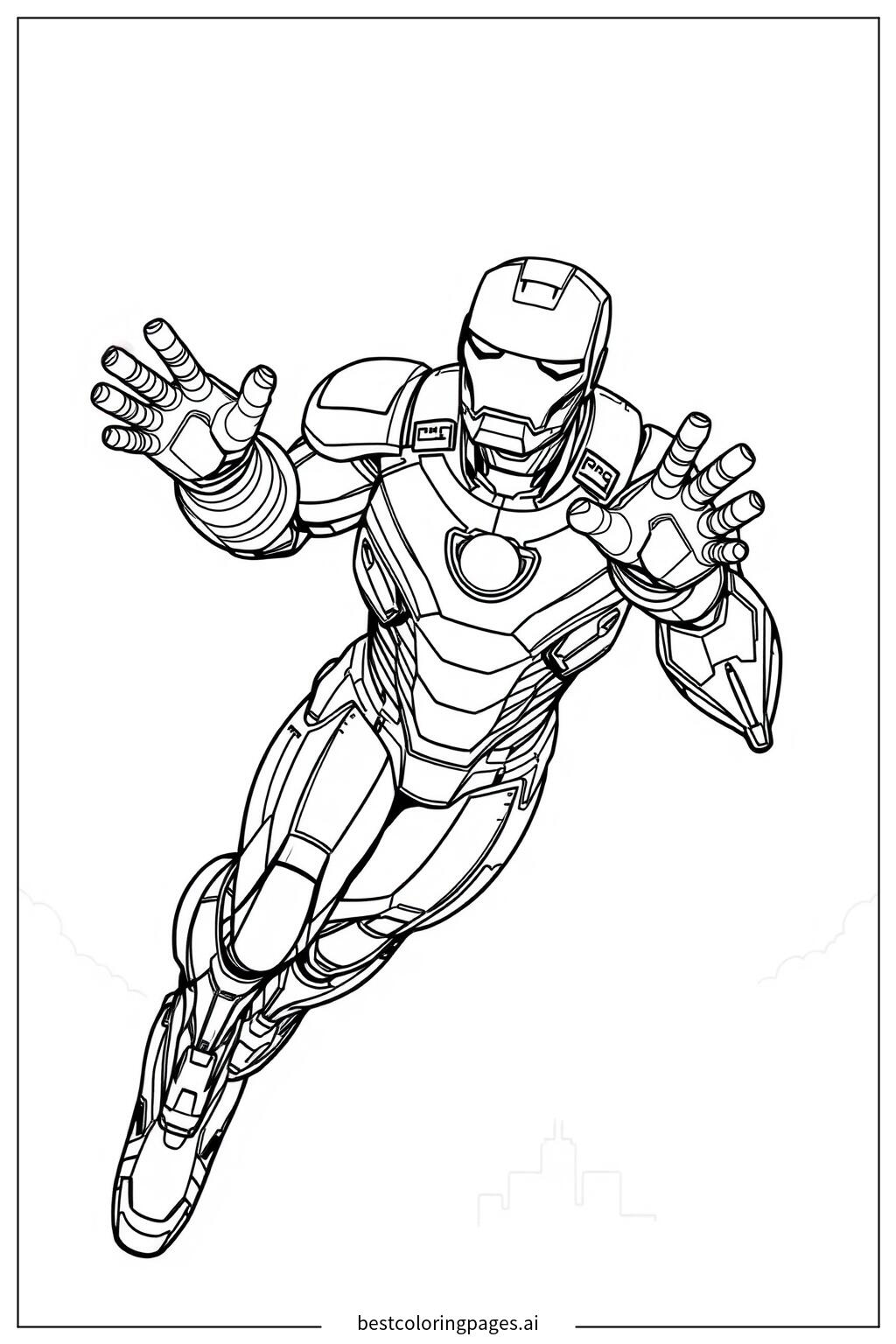 Iron man flying with repulsor beams ready