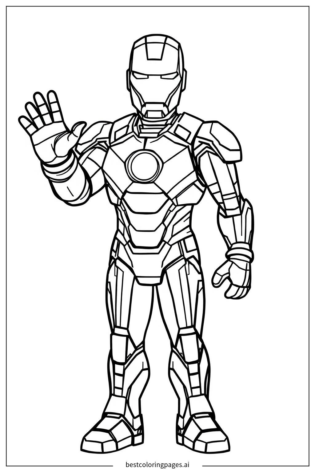 Iron man standing in armor waving