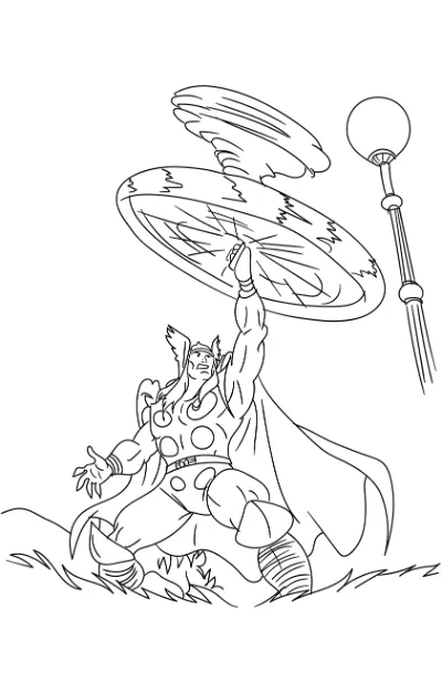 thor đang xoay búa mjolnir