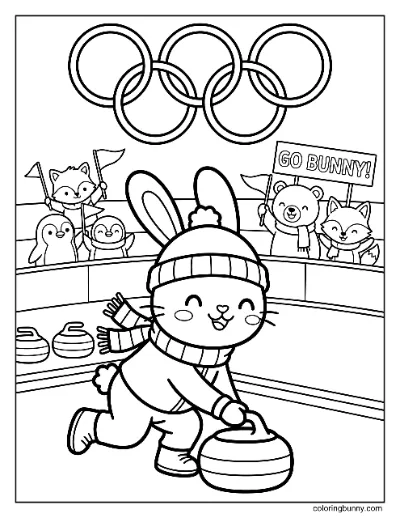 Trang Tô Màu Thỏ Chơi Curling Thế Vận Hội Mùa Đông
