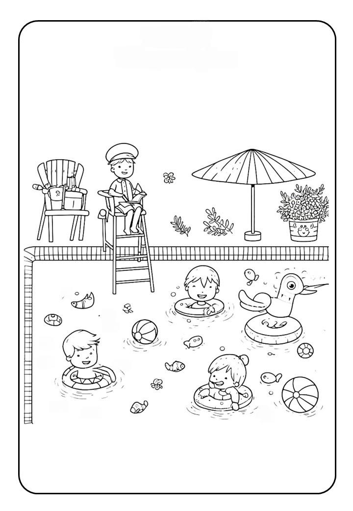 Các bạn tắm trong bể bơi