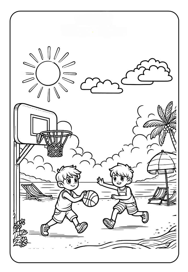 Tô màu 2 bạn chơi bóng rổ