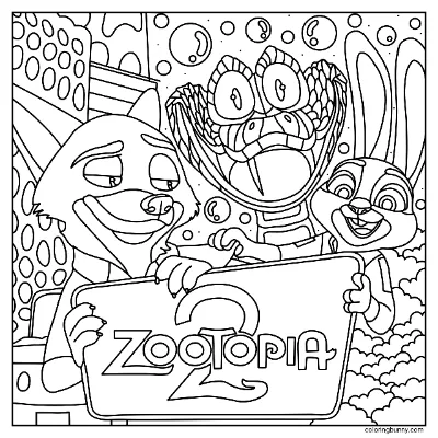 Tranh Tô Màu Cozy Judy Hopps, Nick Wilde và Gary De Snake Zootopia 2