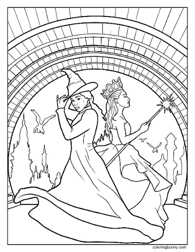 Elphaba và Glinda Thành Phố Ngọc Lục Bảo Xấu Vì Tốt Trang Tô Màu