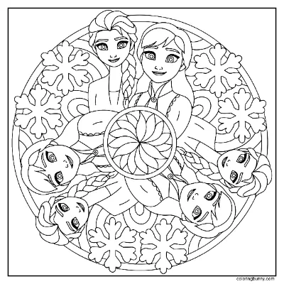 Elsa và Anna Tranh Tô Màu Mandala Frozen