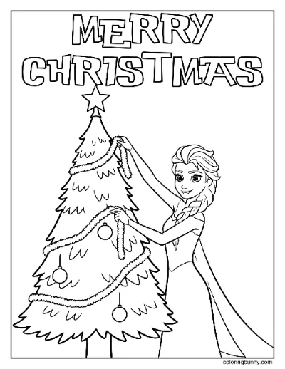 Elsa Trang Trí Cây Thông Giáng Sinh Tranh Tô Màu Frozen Disney