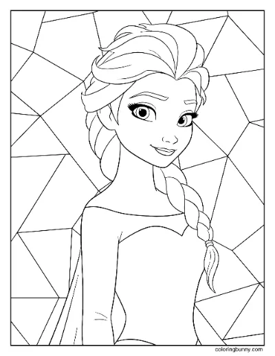 Elsa với Nền Hình Học Trang Tô Màu Frozen