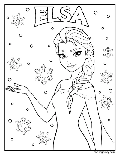 Elsa với Tuyết Rơi Tranh Tô Màu Frozen Disney