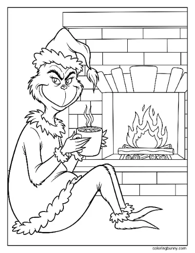 Grinch Uống Ca Cao Bên Lò Sưởi Tô Màu