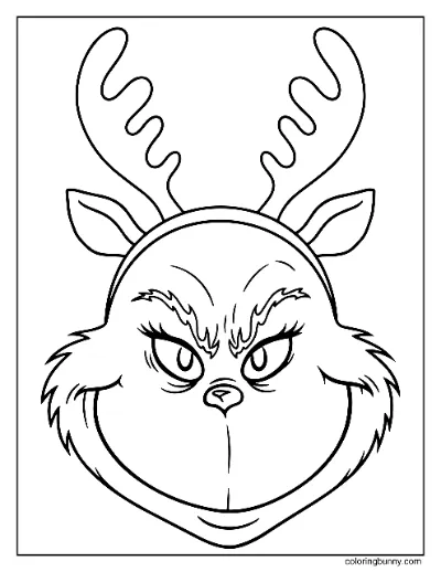 Mặt Grinch Với Băng Đô Tuần Lộc Tô Màu