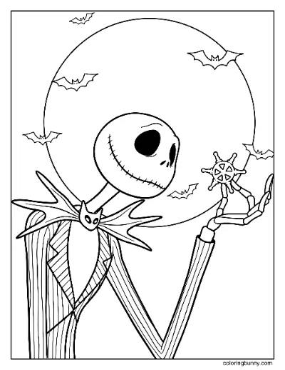 Trang Tô Màu Jack Skellington Mặt Trăng Tròn Ác Mộng Trước Giáng Sinh