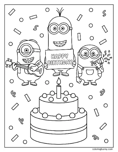 Tranh Tô Màu Minion Kevin, Bob và Stuart Chúc Mừng Sinh Nhật