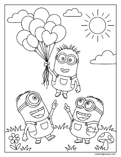 Trang Tô Màu Minions Vui Chơi Bóng Bay
