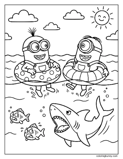 Trang Tô Màu Minions Cá Mập