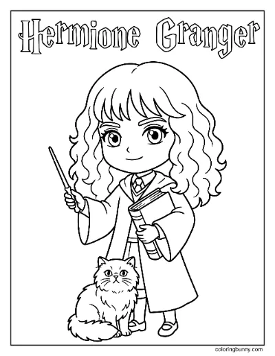 Chibi Đơn Giản Hermione Granger Trang Tô Màu Harry Potter