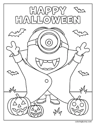 Tranh Tô Màu Minion Stuart Dracula Halloween Vui Vẻ