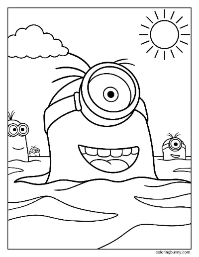 Tranh Tô Màu Minion Stuart Bơi Lội