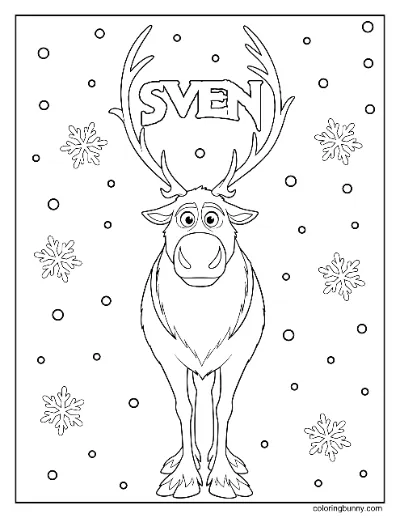 Sven với Tuyết Rơi Trang Tô Màu Frozen Disney