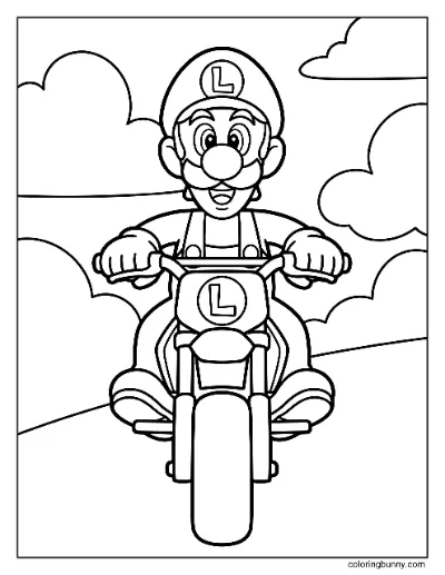 Tranh Tô Màu Luigi Xe Máy Mario 2