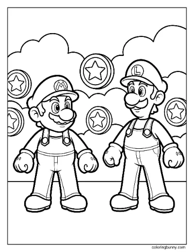 Mario và Luigi với Mây và Đồng Xu Trang Tô Màu 2