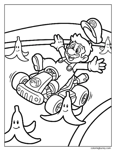 Trang Tô Màu Mario Kart Trượt Trên Vỏ Chuối