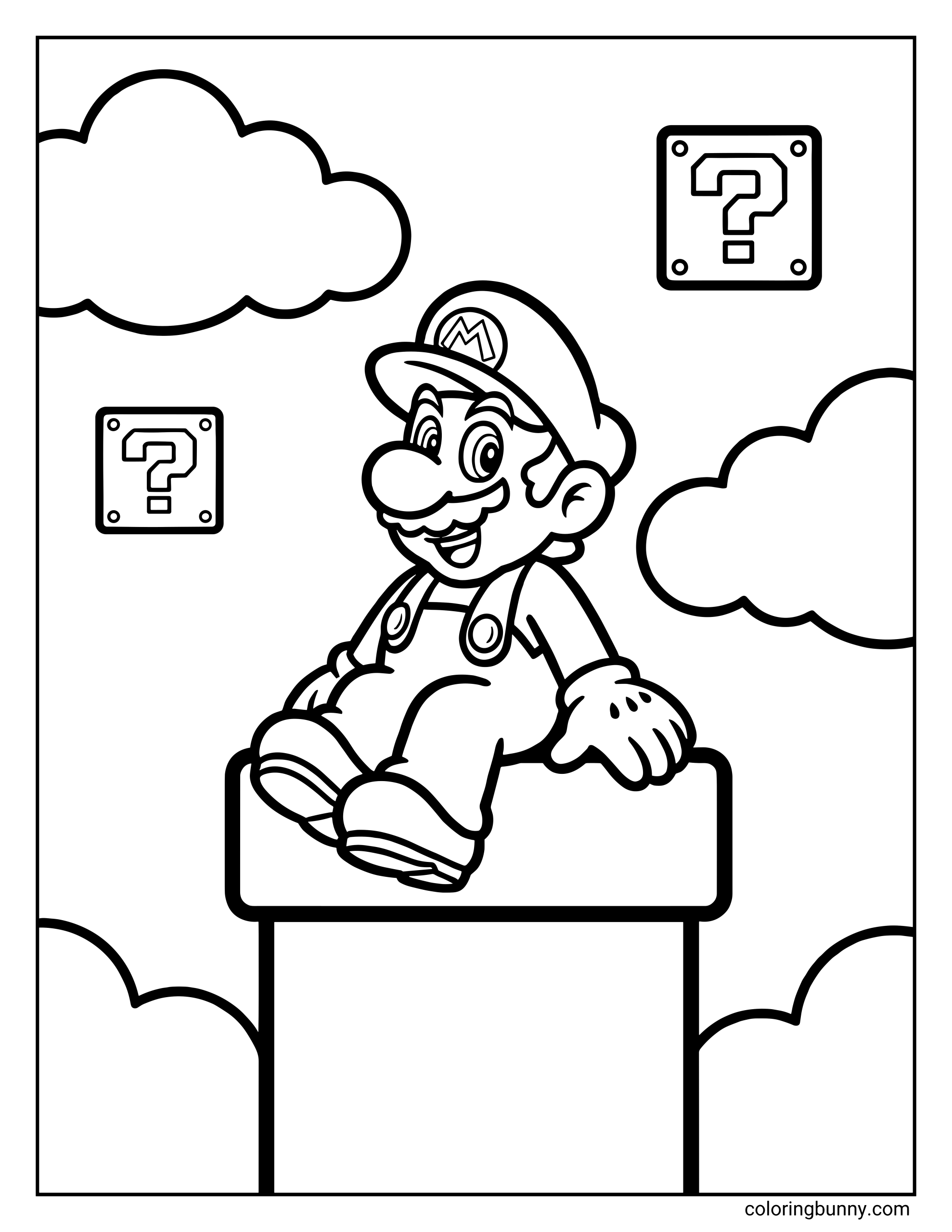 Mario Ngồi Trên Ống Warp Trang Tô Màu