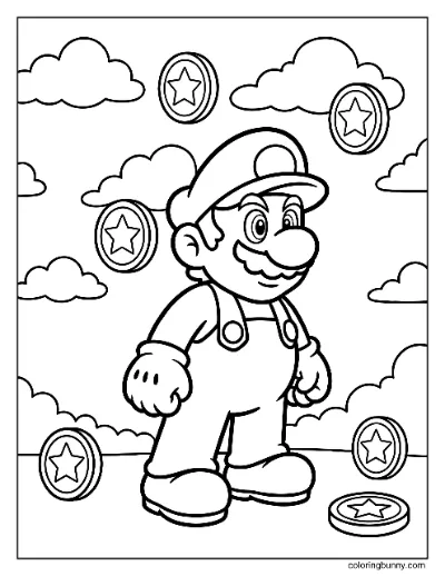 Mario với Mây và Đồng Xu Trang Tô Màu 2