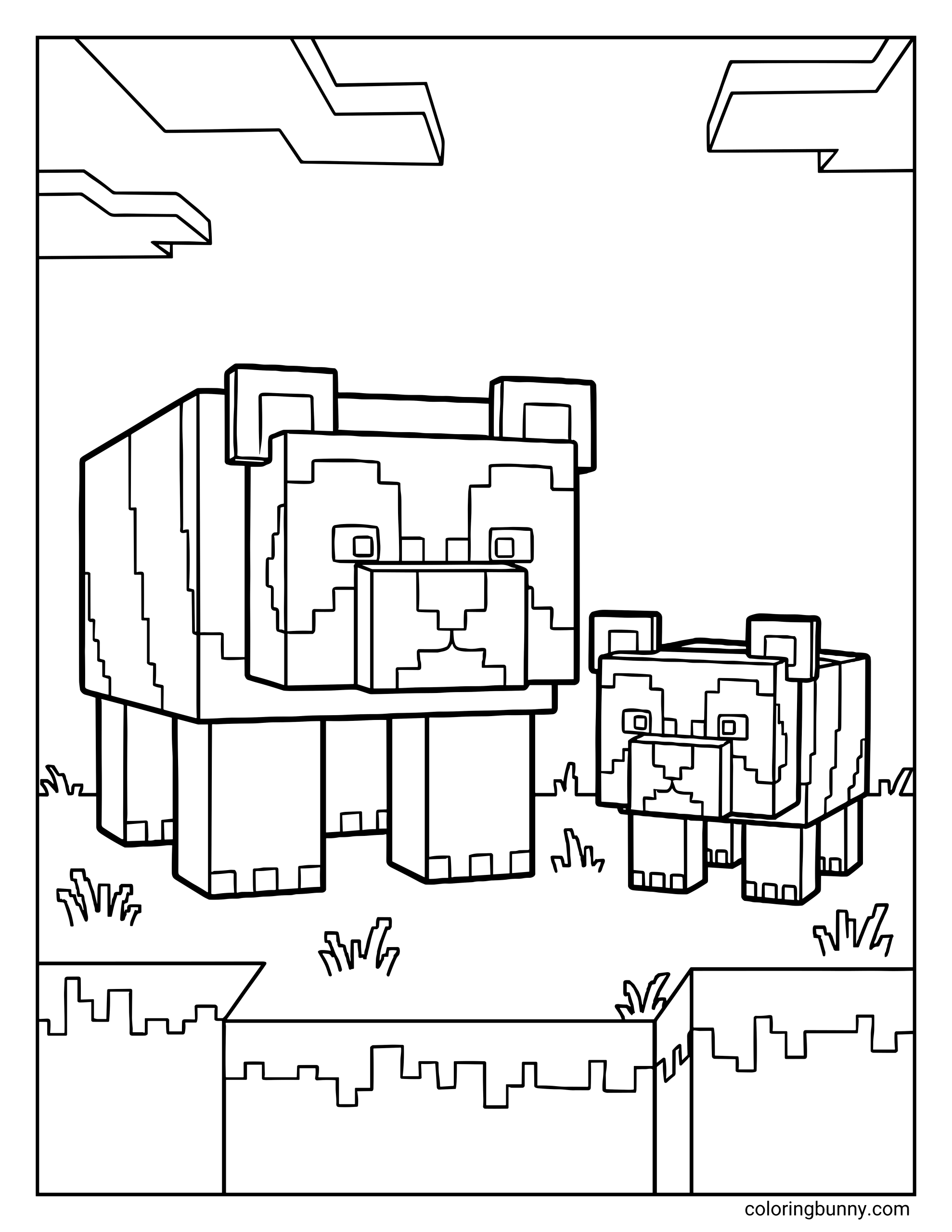 Trang Tô Màu Gấu Trúc và Em Bé Minecraft