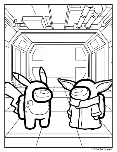 Trang Tô Màu Pikachu và Baby Yoda Dễ Thương Among Us