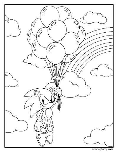 Trang Tô Màu Sonic Bay Trên Bầu Trời Cầm Bong Bóng