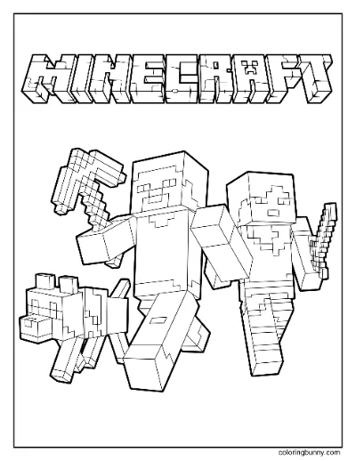 Trang Tô Màu Steve, Alex và Chó Minecraft