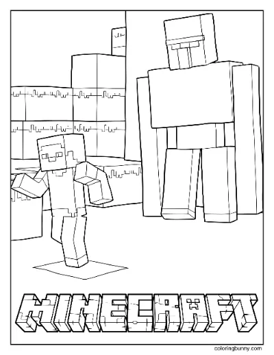 Trang Tô Màu Steve và Iron Golem Minecraft