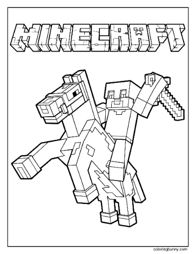 Trang Tô Màu Steve Trên Ngựa Minecraft