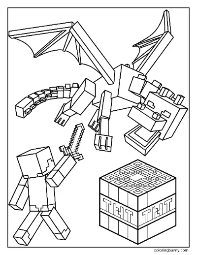 Trang Tô Màu Steve Đối Đầu Rồng Ender Minecraft
